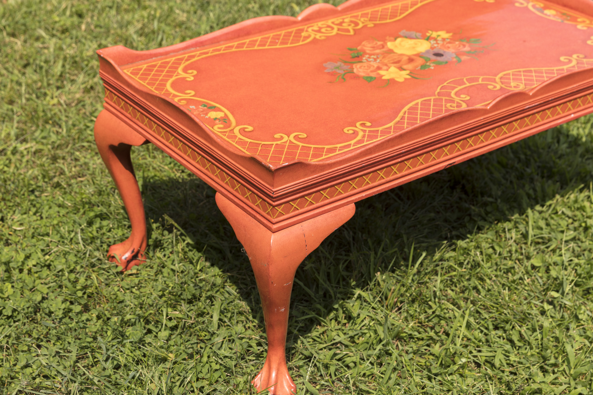 Painted Peach Chippendale Style Coffee Table