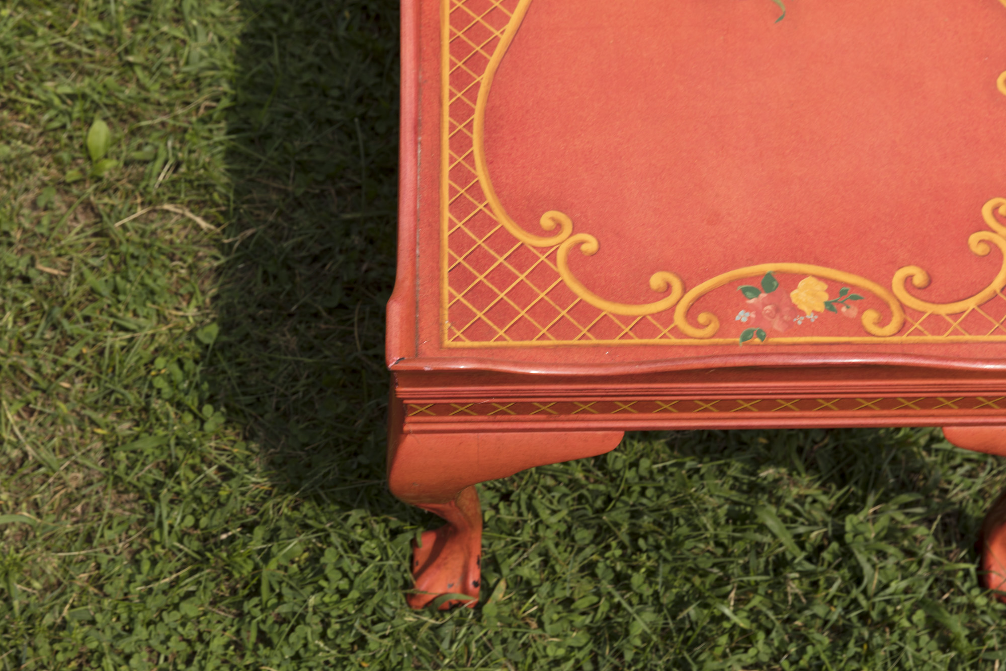 Painted Peach Chippendale Style Coffee Table