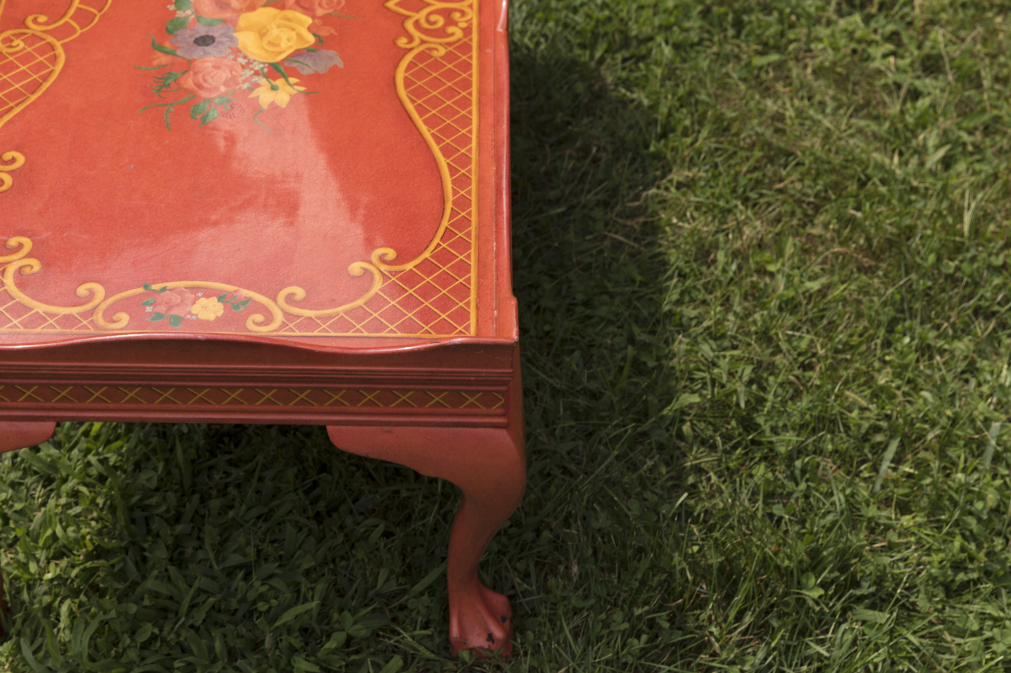 Painted Peach Chippendale Style Coffee Table