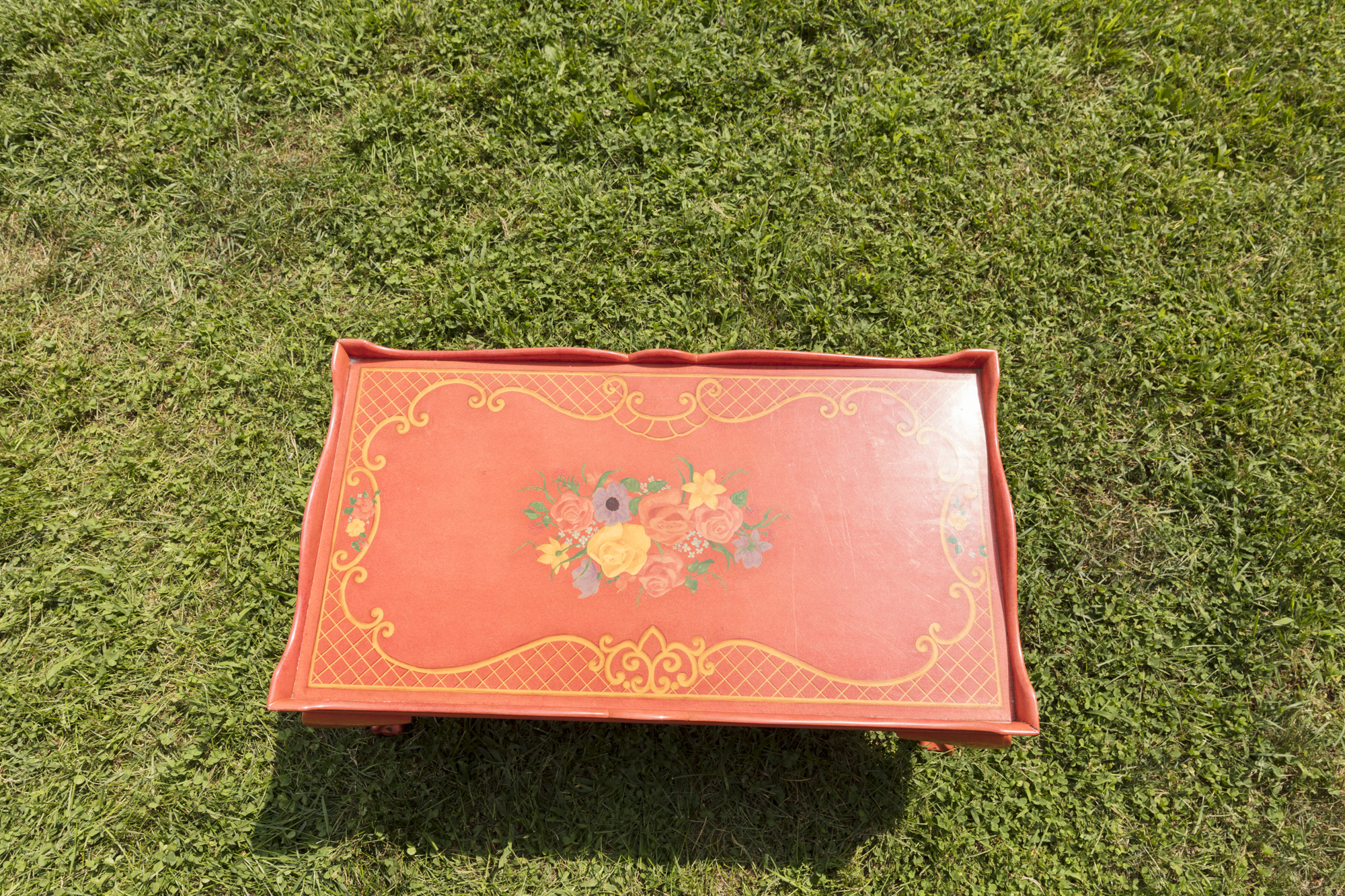 Painted Peach Chippendale Style Coffee Table