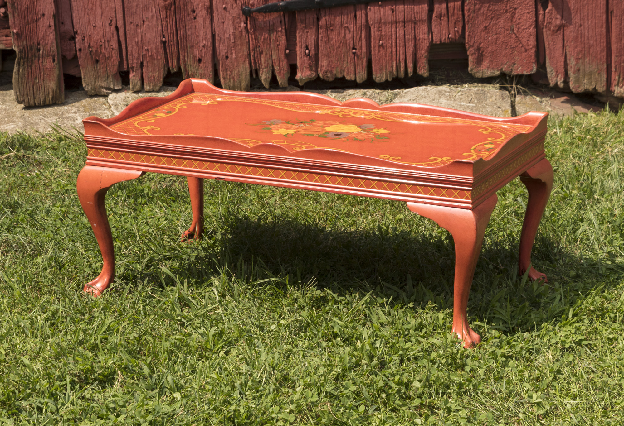 Painted Peach Chippendale Style Coffee Table