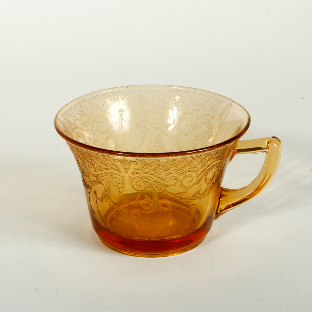 Amber Depression Glass Teacups and Saucers