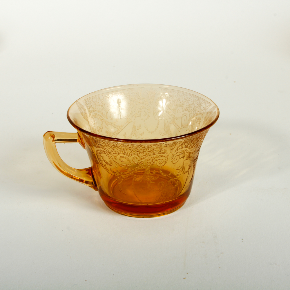 Amber Depression Glass Teacups and Saucers