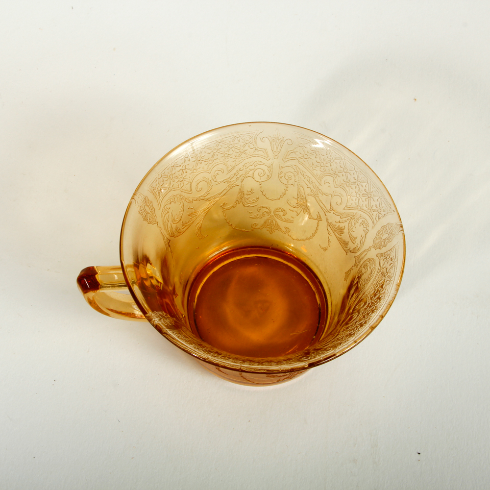 Amber Depression Glass Teacups and Saucers