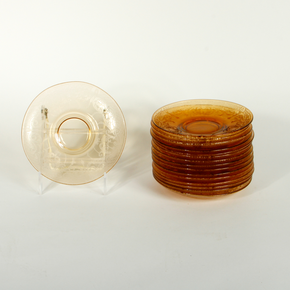 Amber Depression Glass Teacups and Saucers