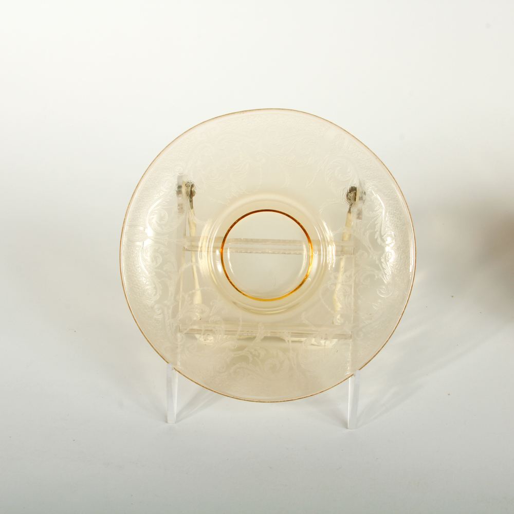 Amber Depression Glass Teacups and Saucers