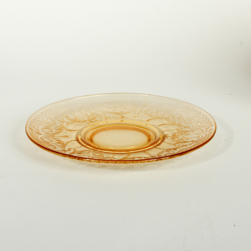 Amber Depression Glass Teacups and Saucers