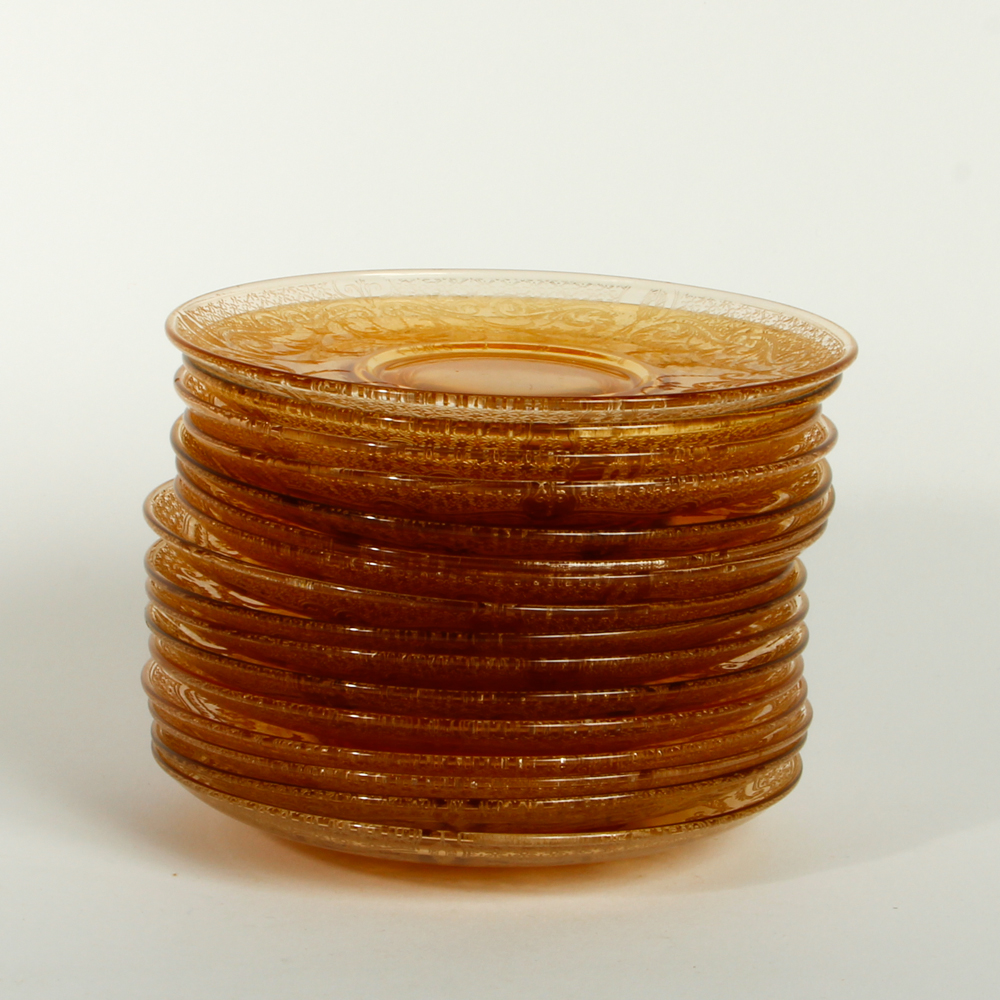 Amber Depression Glass Teacups and Saucers