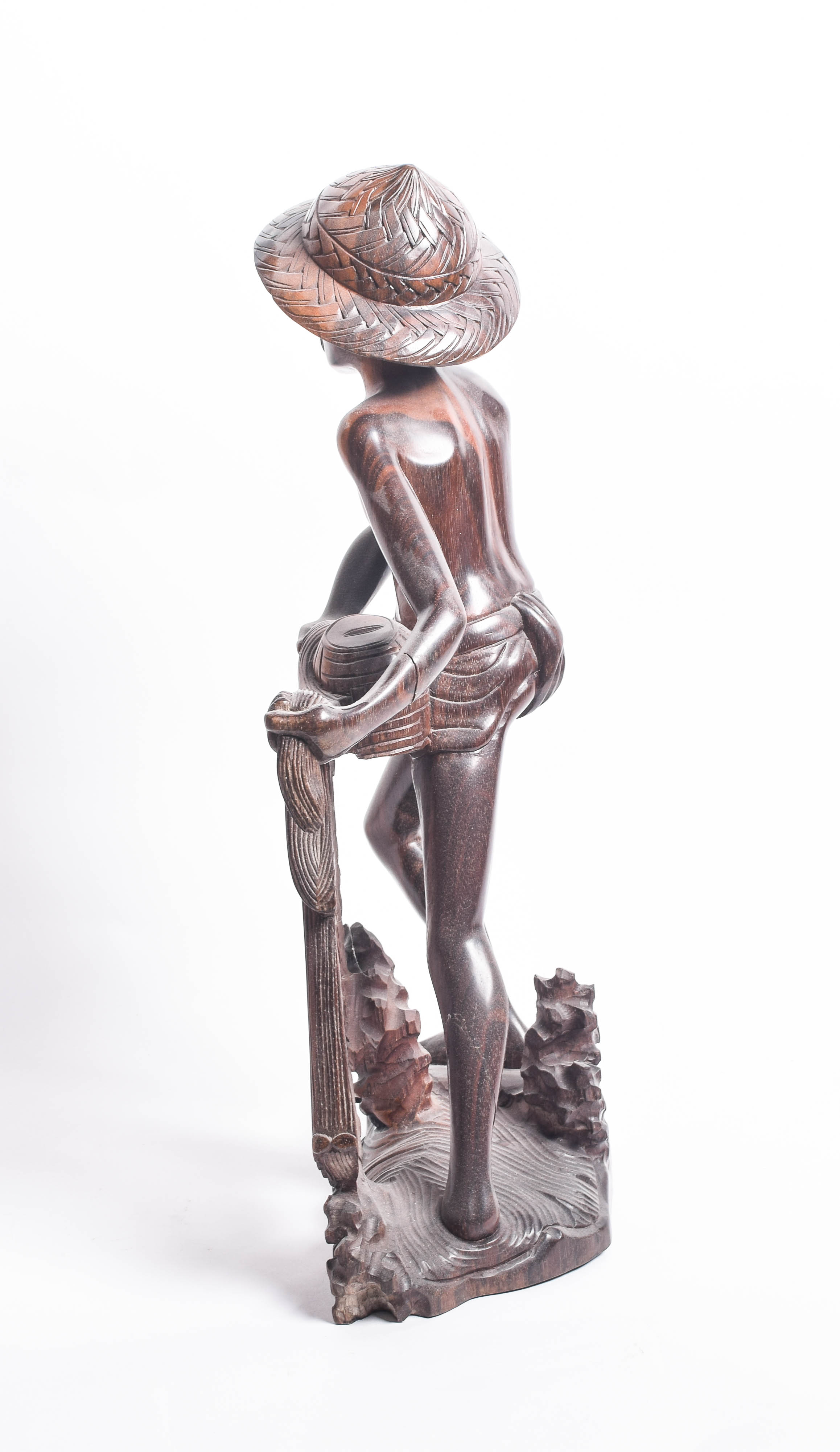 South Asian Wooden Sculpture of a Fisherman