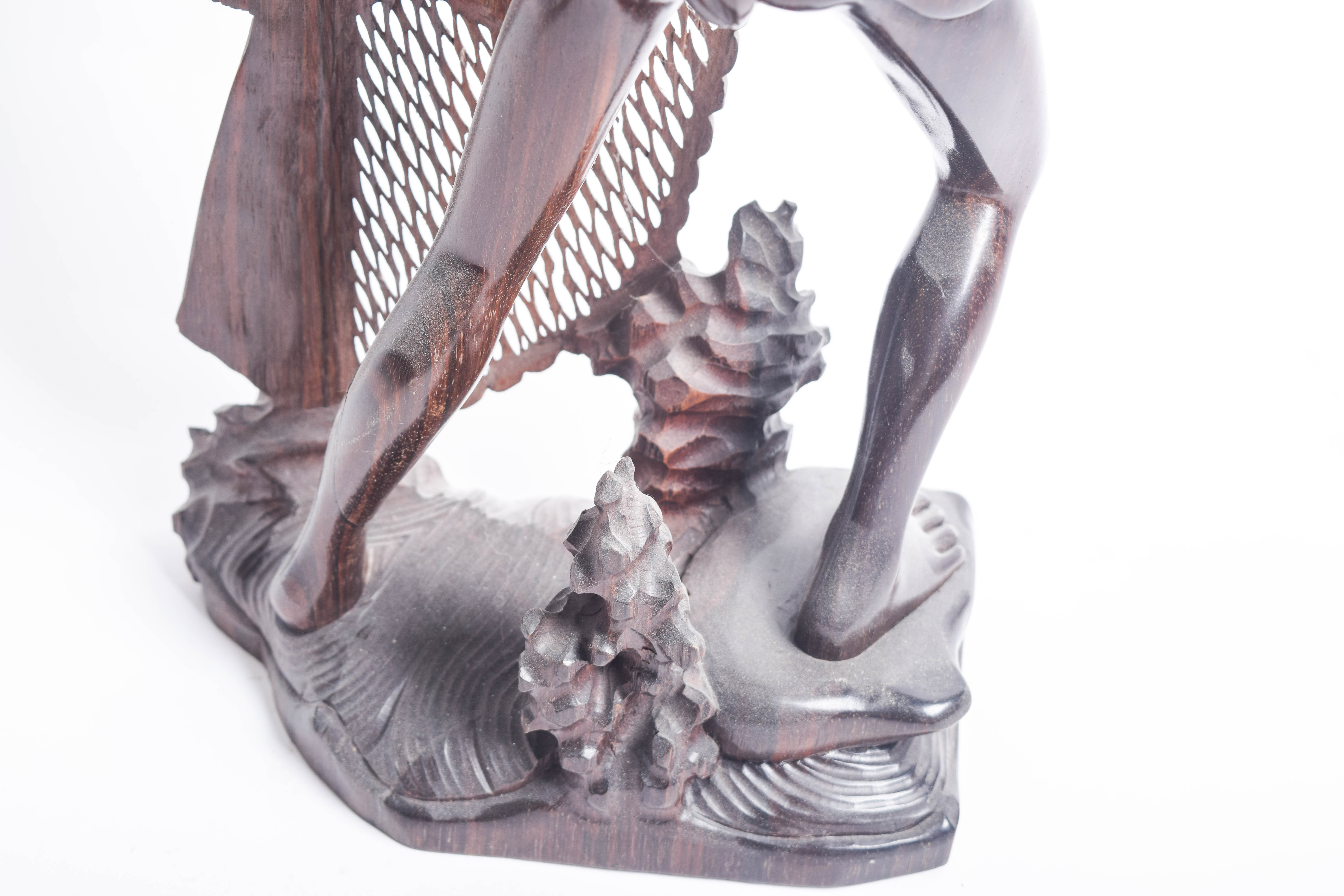 South Asian Wooden Sculpture of a Fisherman