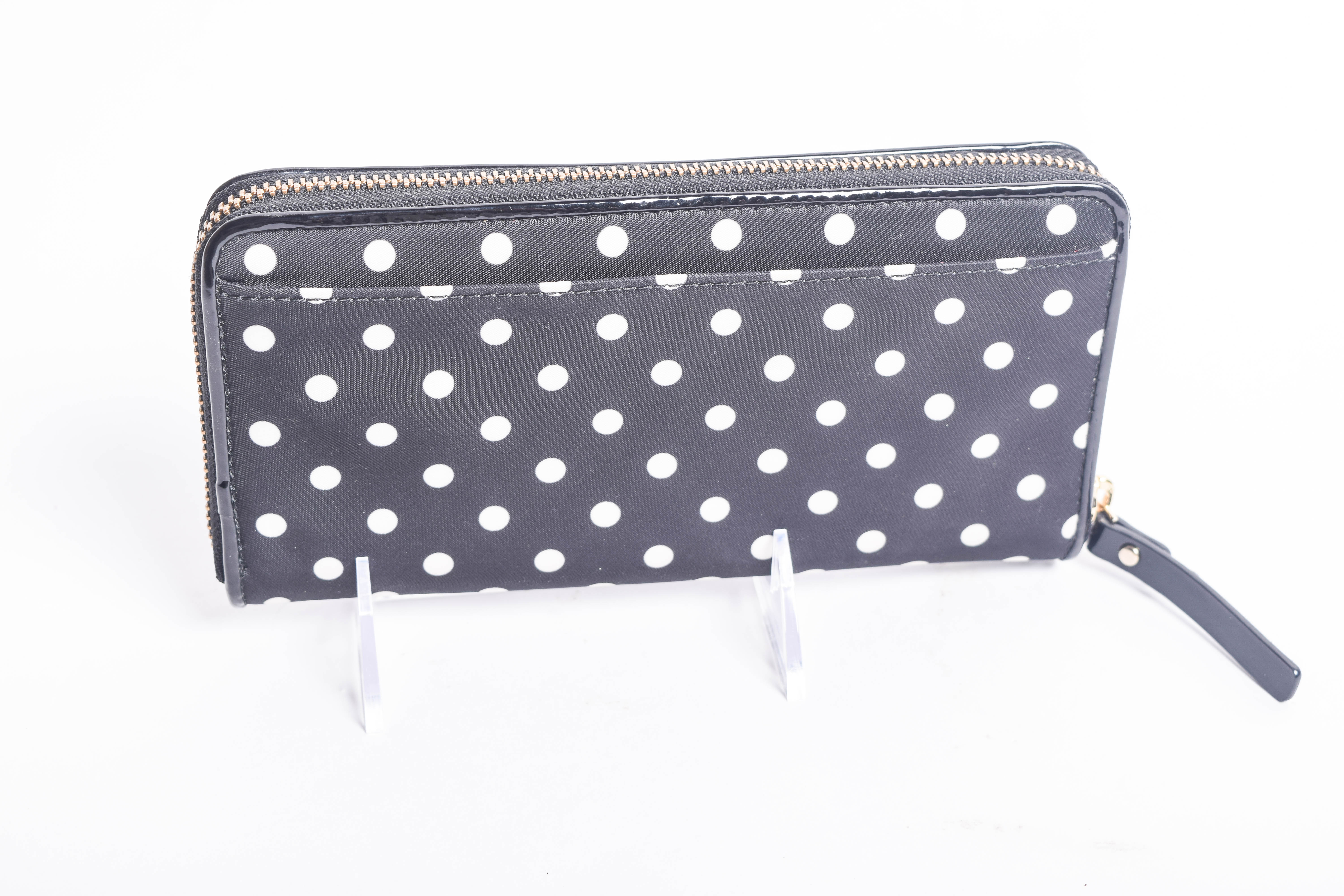 Kate Spade Black and White Polka Dot Print Zip Around Clutch Wallet
