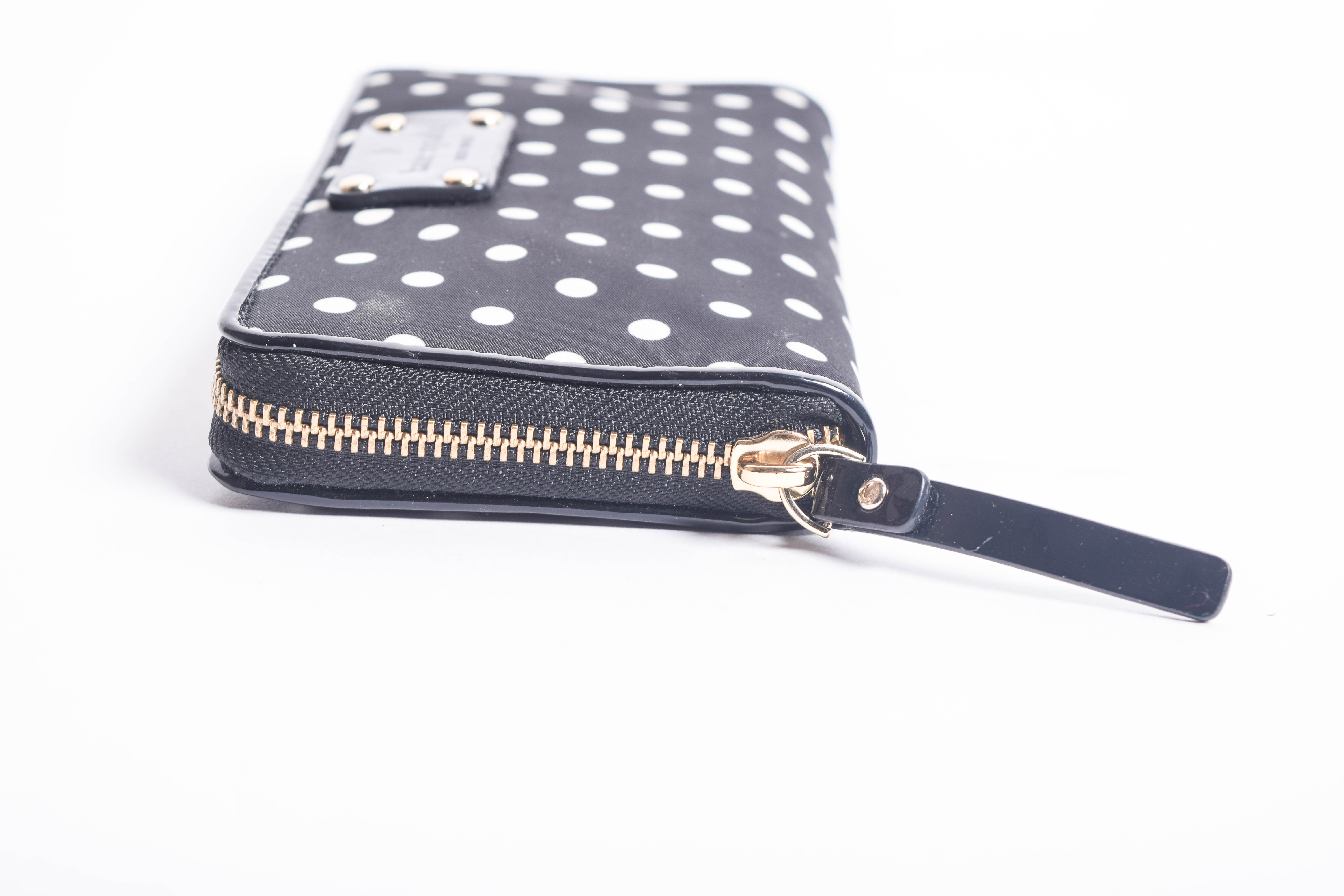 Kate Spade Black and White Polka Dot Print Zip Around Clutch Wallet
