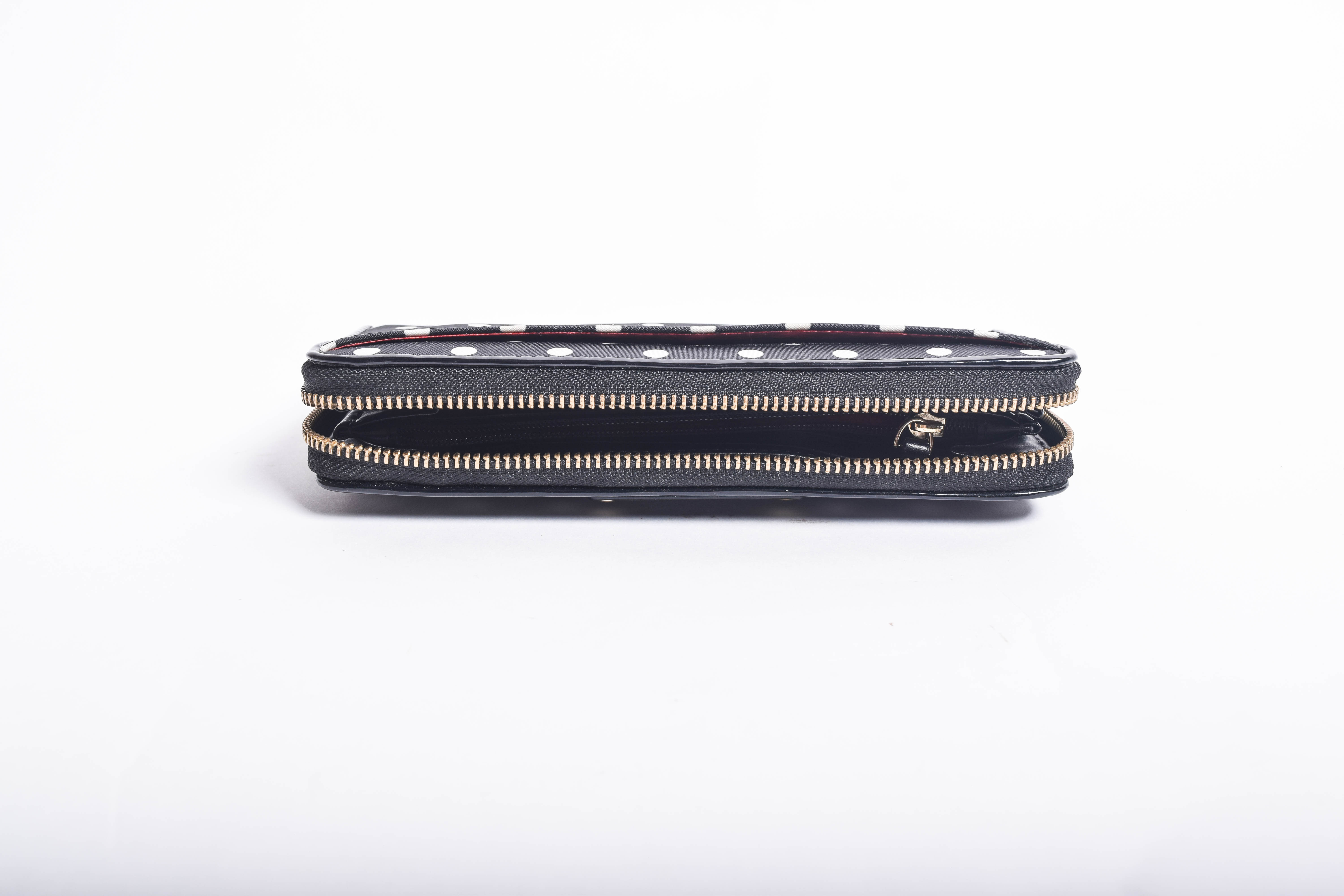 Kate Spade Black and White Polka Dot Print Zip Around Clutch Wallet