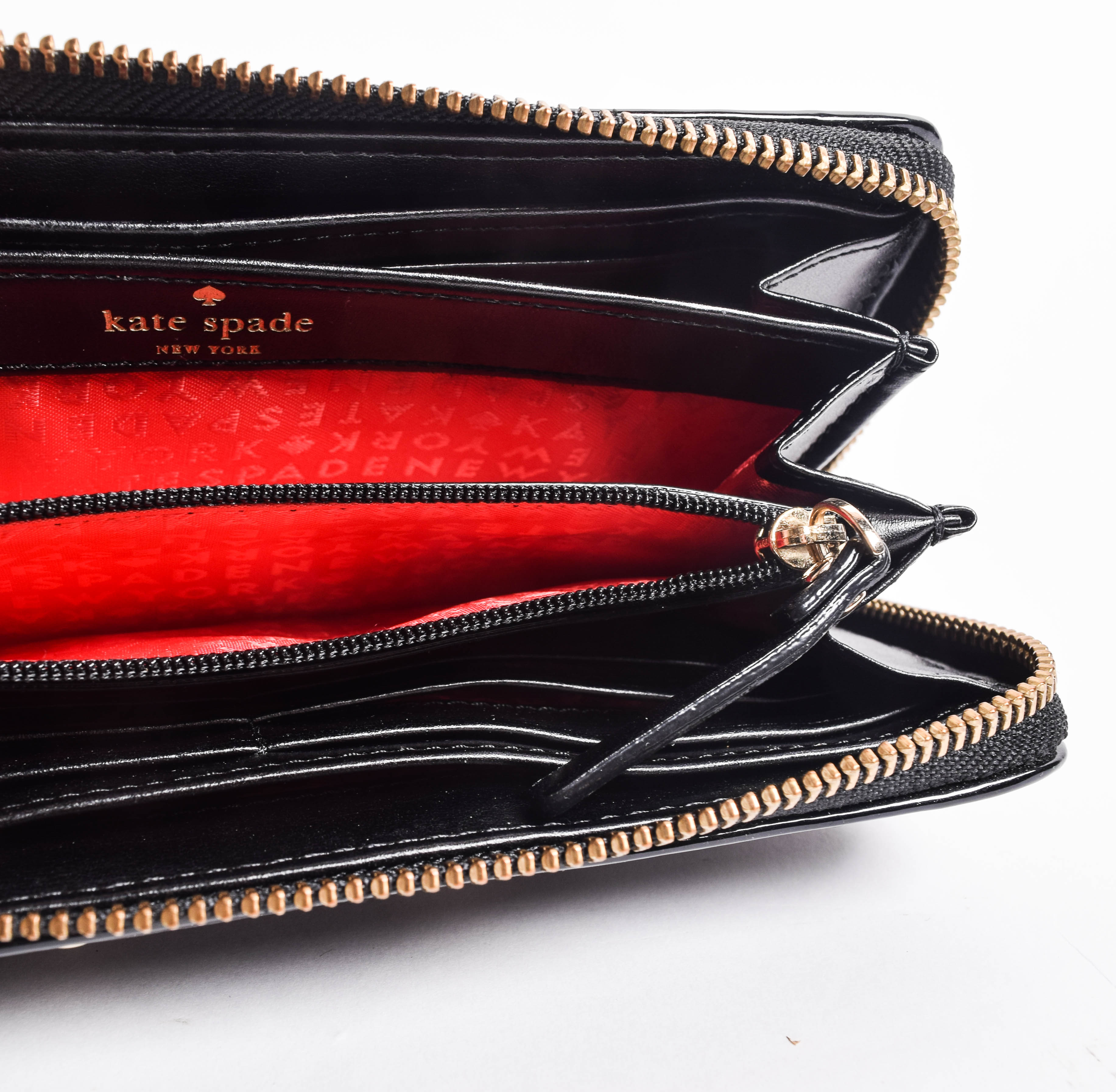 Kate Spade Black and White Polka Dot Print Zip Around Clutch Wallet