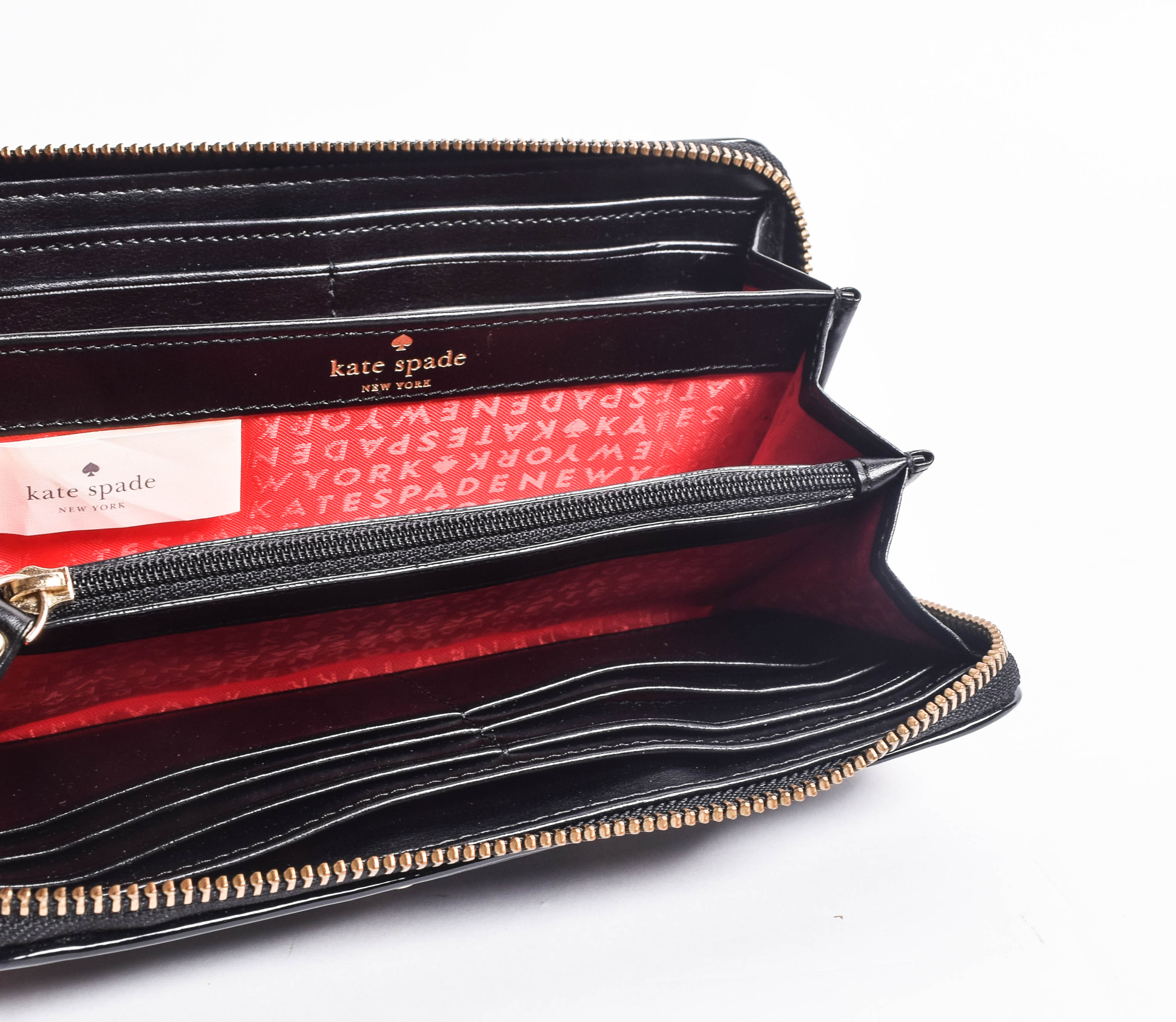 Kate Spade Black and White Polka Dot Print Zip Around Clutch Wallet