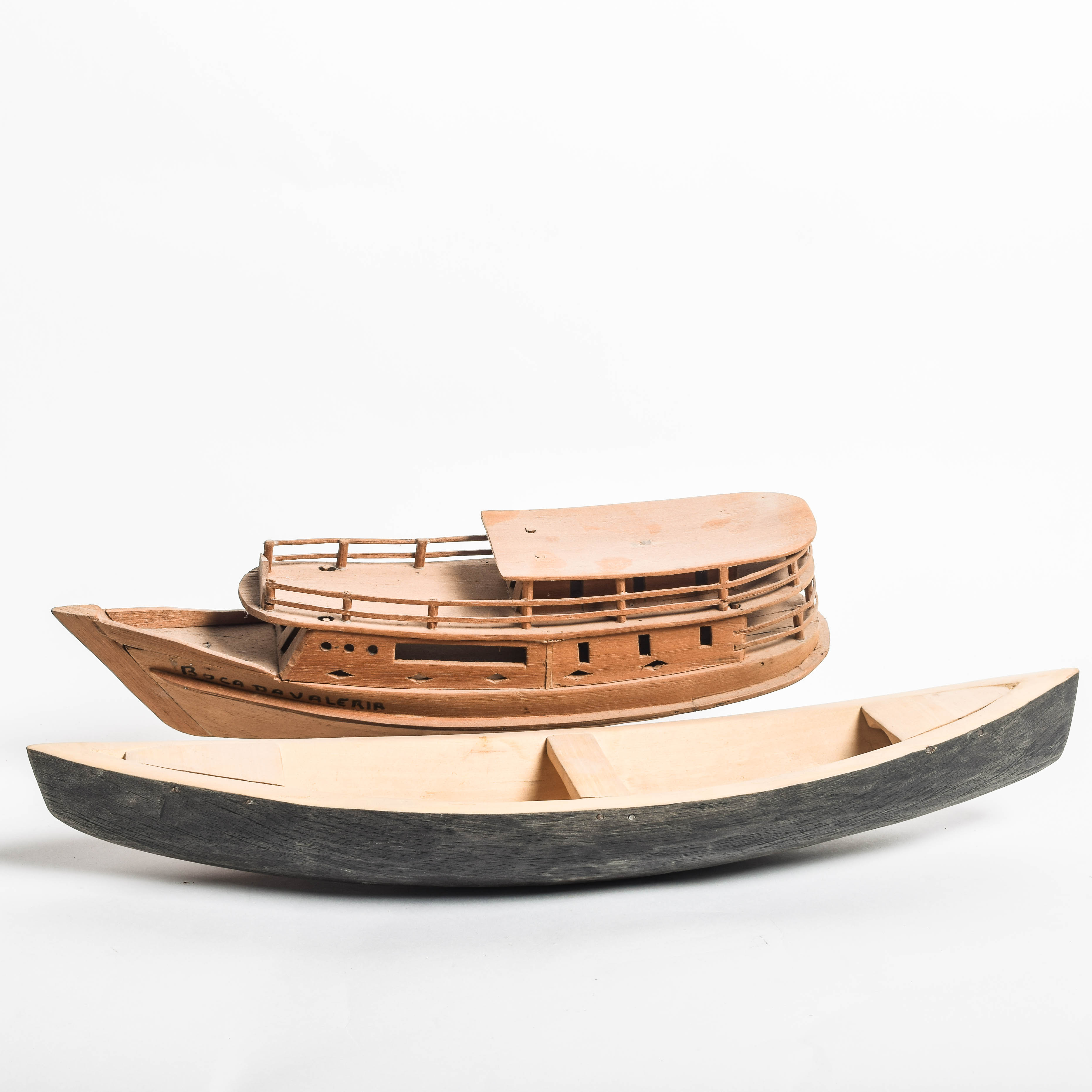 Pair of Vintage Handmade Wooden Miniature Boats