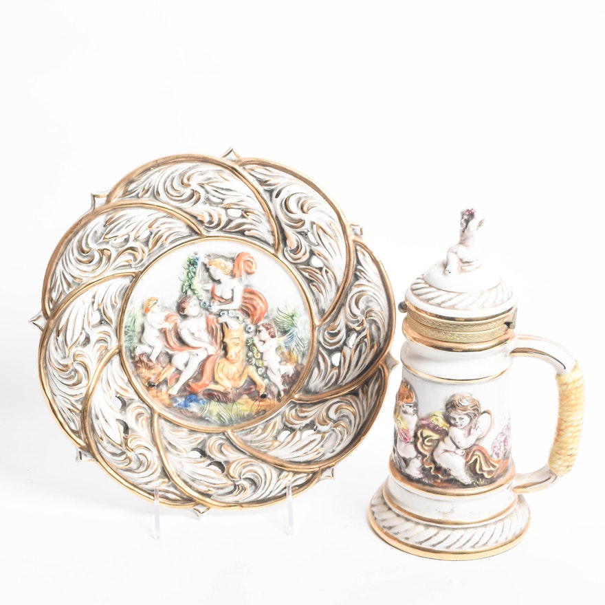 Capodimonte Porcelain Plate and Beer Stein