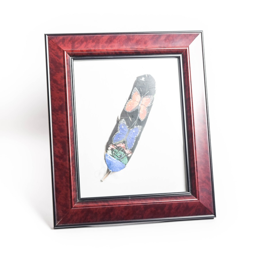 Hand Painted Feather in Frame