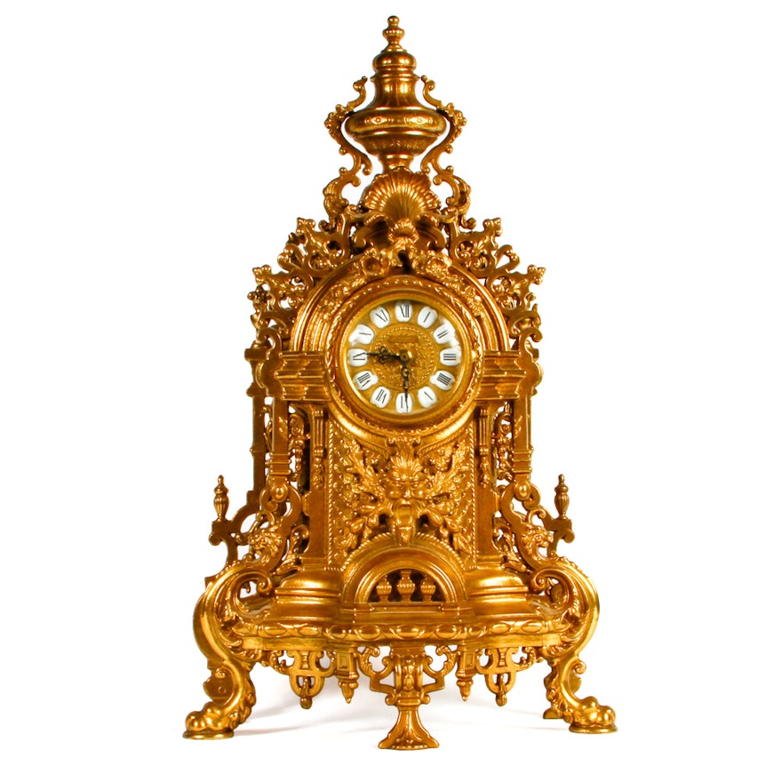 Imperial Rococo Style Brass Mantel Clock