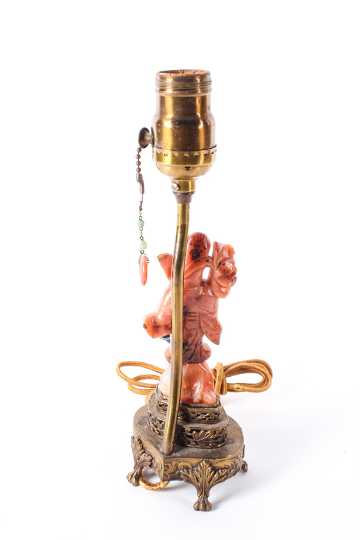 Vintage Chinese Carved Chalcedony and Nephrite Jade Table  Lamp