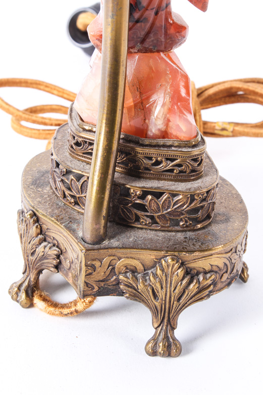 Vintage Chinese Carved Chalcedony and Nephrite Jade Table  Lamp