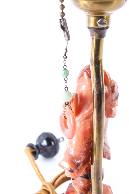 Vintage Chinese Carved Chalcedony and Nephrite Jade Table  Lamp