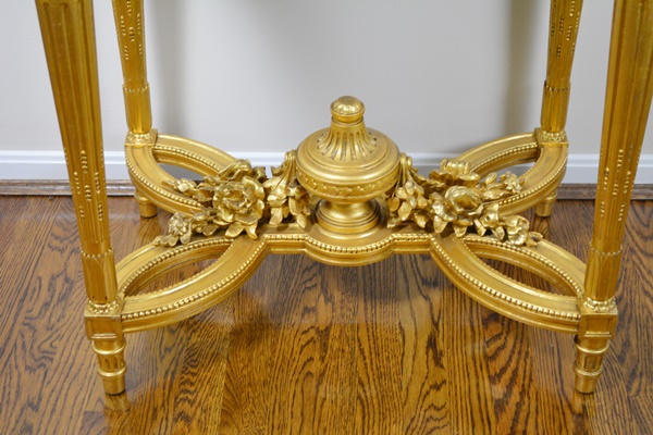 Louis XVI Style Pietra Dura Bird Gilt Wood Side Table, Circa 1920s