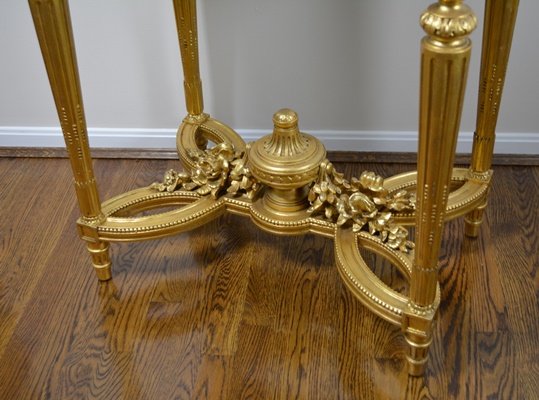 Louis XVI Style Pietra Dura Bird Gilt Wood Side Table, Circa 1920s