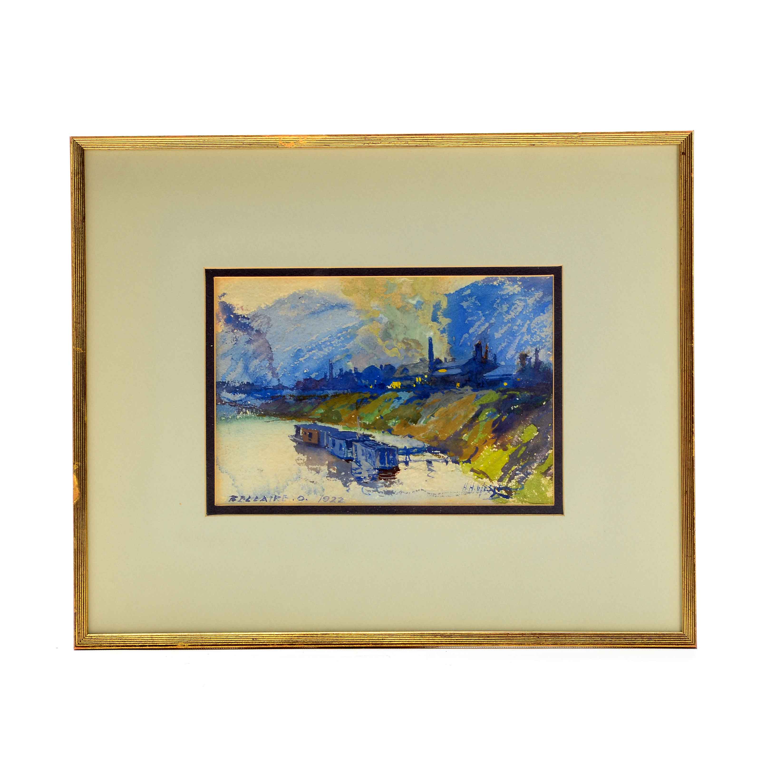 Herman Wessel Original 1922 Gouache on Paper "Bellaire"