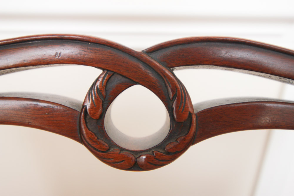 Vintage Chippendale Style Ribbon-Back Dining Chairs with Needlepoint Seats