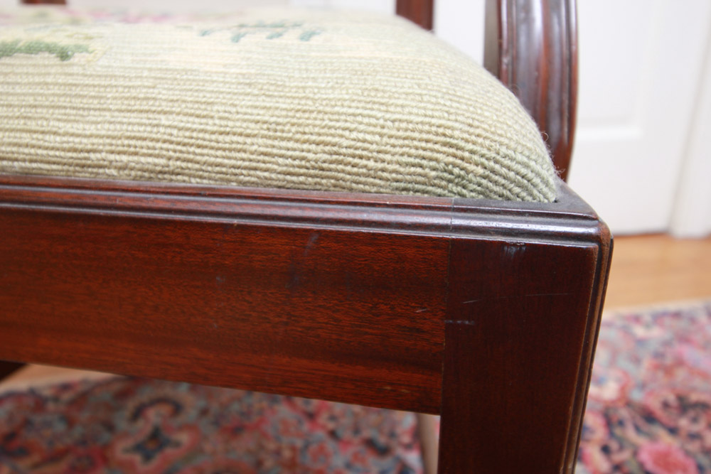 Vintage Chippendale Style Ribbon-Back Dining Chairs with Needlepoint Seats