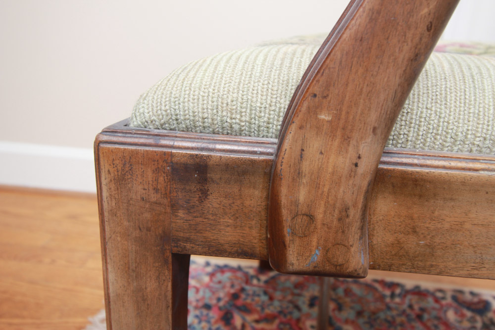 Vintage Chippendale Style Ribbon-Back Dining Chairs with Needlepoint Seats