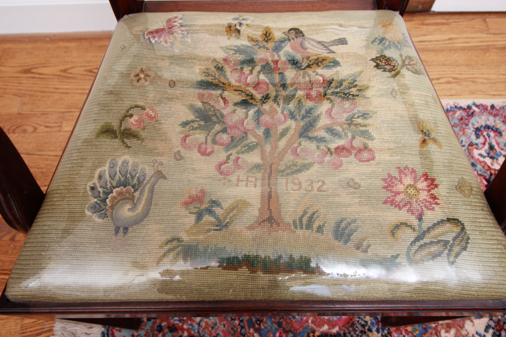 Vintage Chippendale Style Ribbon-Back Dining Chairs with Needlepoint Seats