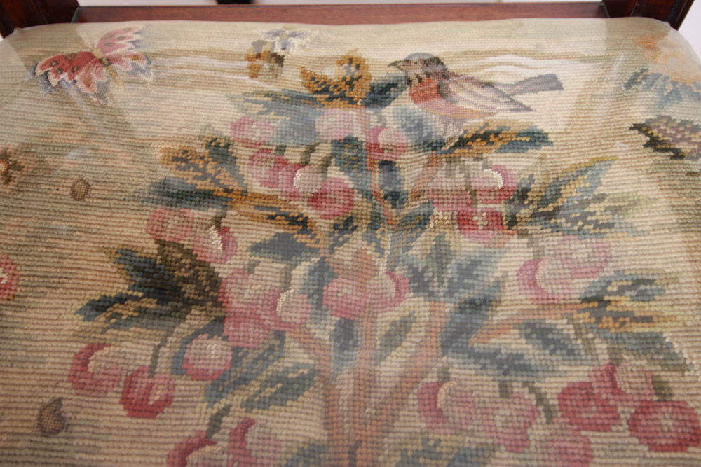 Vintage Chippendale Style Ribbon-Back Dining Chairs with Needlepoint Seats