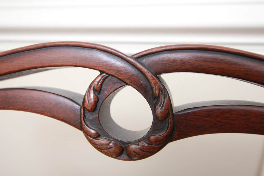 Vintage Chippendale Style Ribbon-Back Dining Chairs with Needlepoint Seats