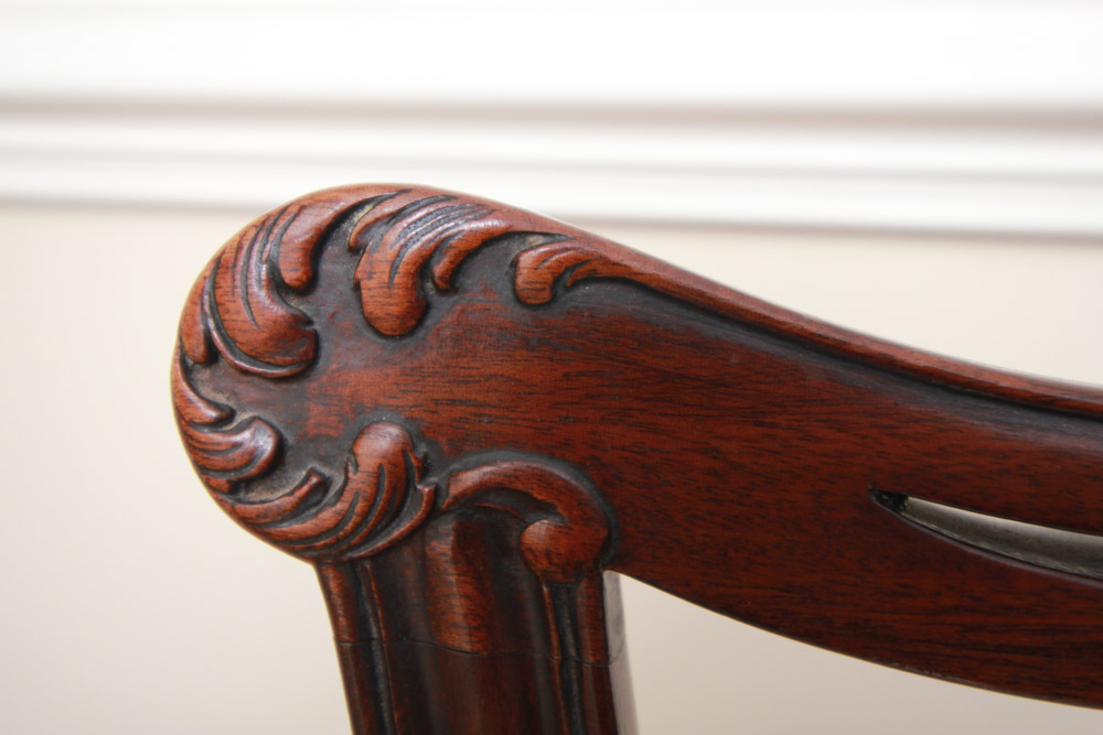 Vintage Chippendale Style Ribbon-Back Dining Chairs with Needlepoint Seats