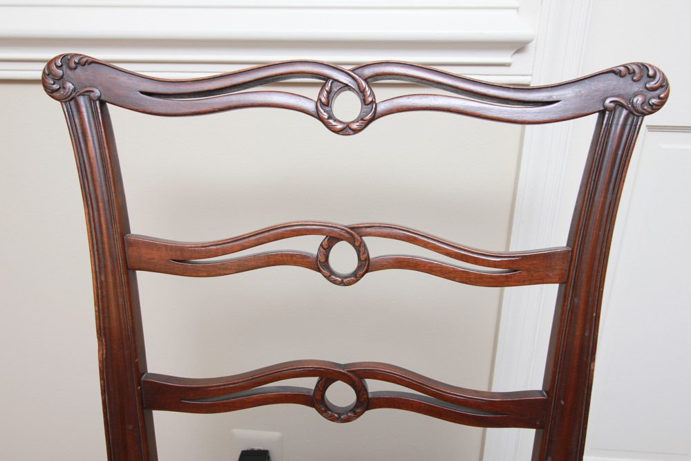 Vintage Chippendale Style Ribbon-Back Dining Chairs with Needlepoint Seats