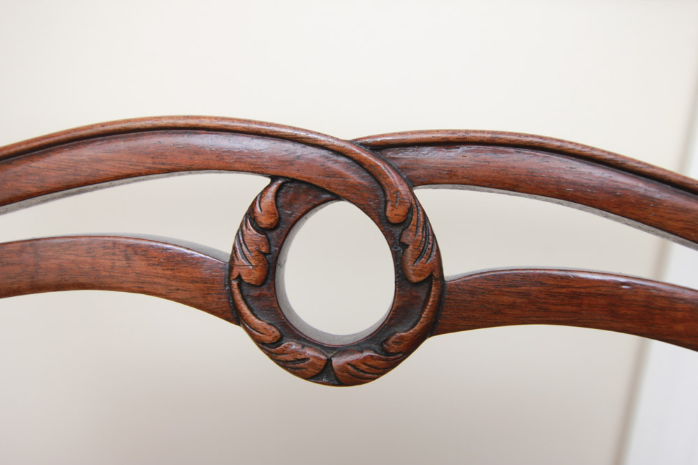 Vintage Chippendale Style Ribbon-Back Dining Chairs with Needlepoint Seats