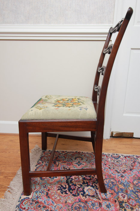 Vintage Chippendale Style Ribbon-Back Dining Chairs with Needlepoint Seats