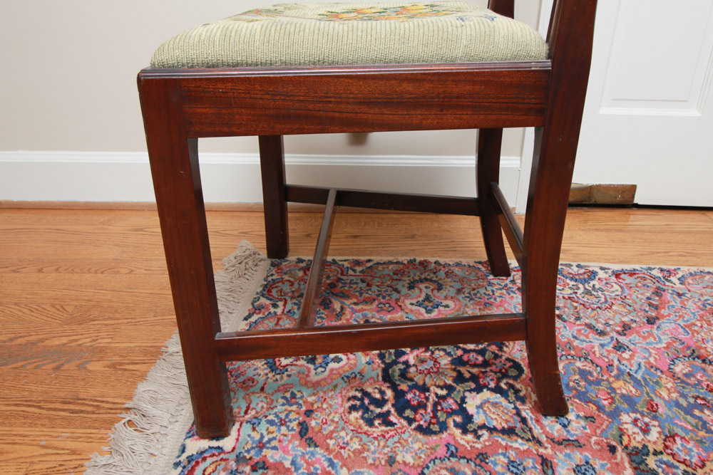 Vintage Chippendale Style Ribbon-Back Dining Chairs with Needlepoint Seats