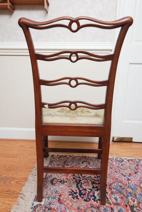 Vintage Chippendale Style Ribbon-Back Dining Chairs with Needlepoint Seats