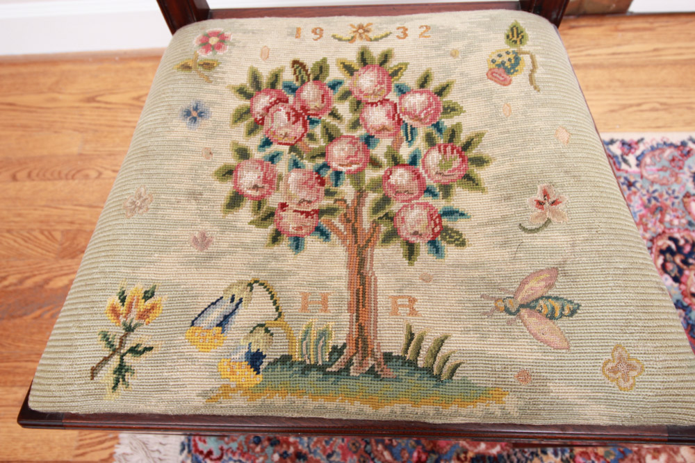 Vintage Chippendale Style Ribbon-Back Dining Chairs with Needlepoint Seats