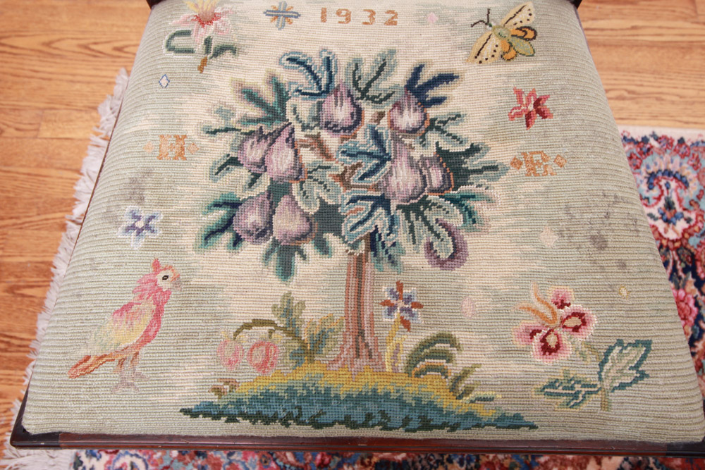 Vintage Chippendale Style Ribbon-Back Dining Chairs with Needlepoint Seats