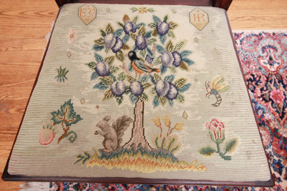 Vintage Chippendale Style Ribbon-Back Dining Chairs with Needlepoint Seats