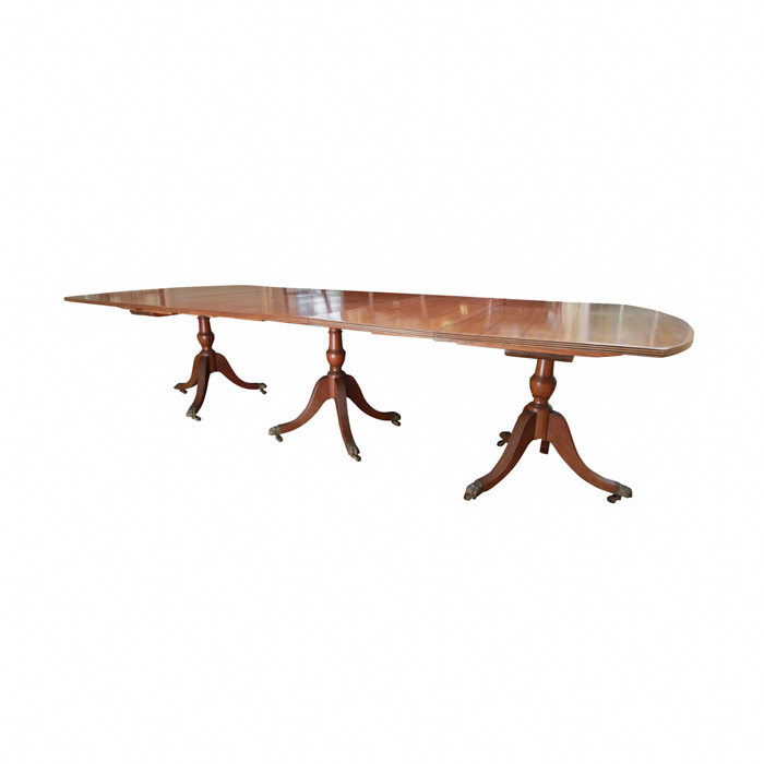 Vintage Federal Style Triple-Pedestal Dining Table by Westing, Evans, & Egmore