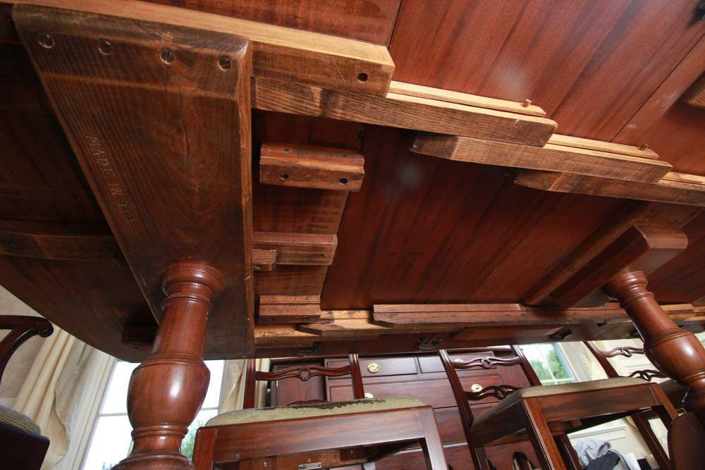 Vintage Federal Style Triple-Pedestal Dining Table by Westing, Evans, & Egmore