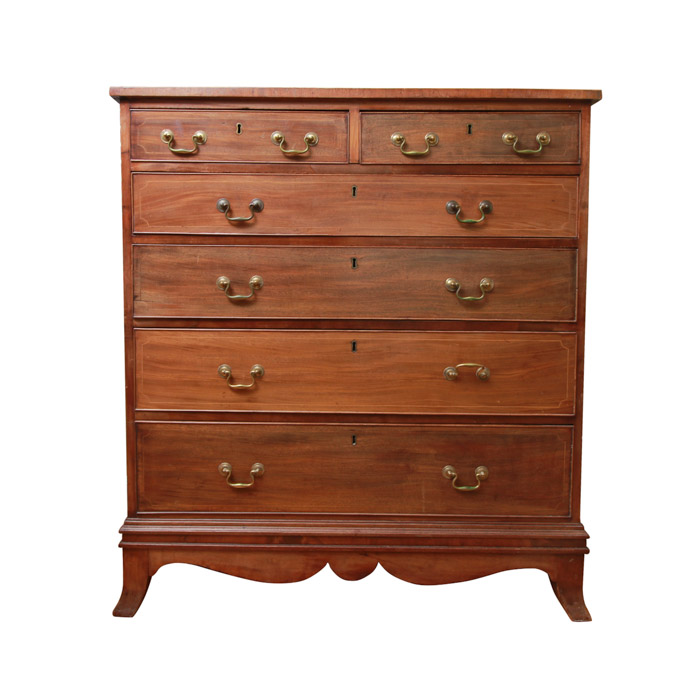 Antique Walnut Six-Drawer Chest with Inlay