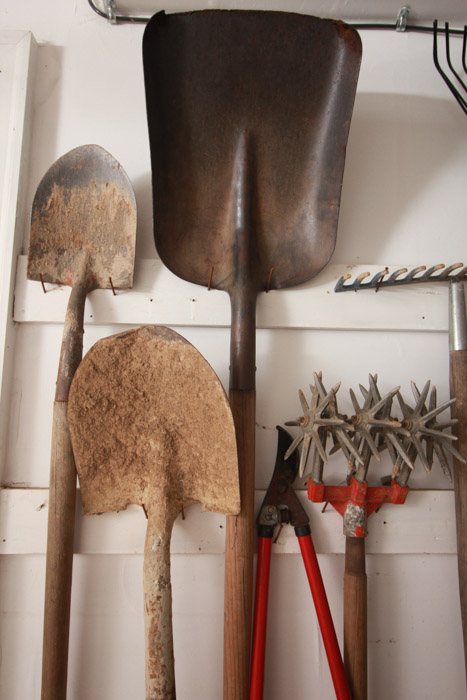 Yardwork Tools Including Shovels and Rakes