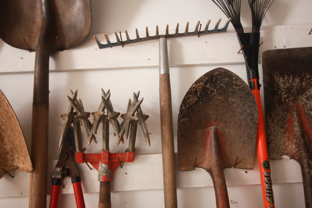 Yardwork Tools Including Shovels and Rakes