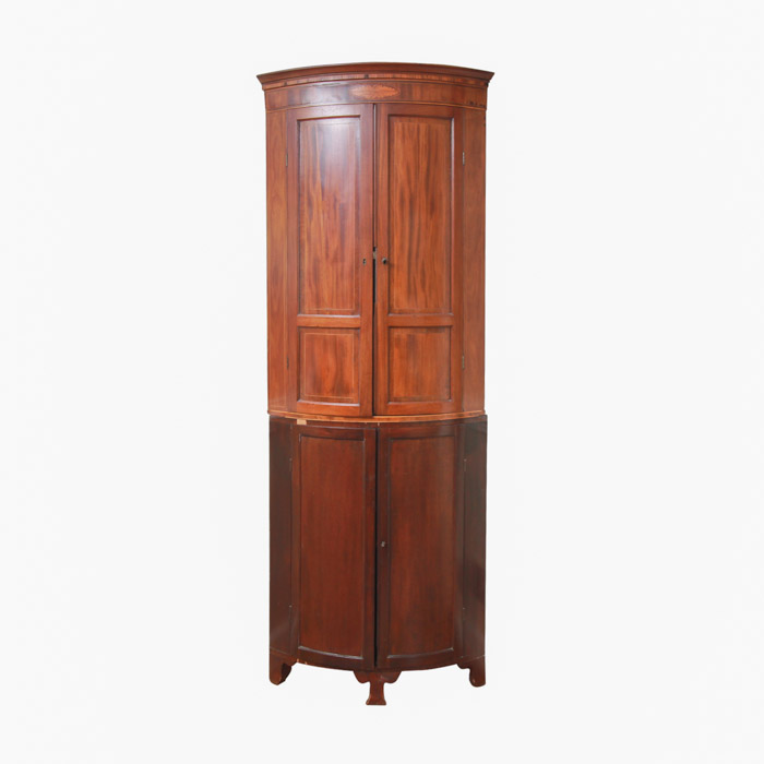 Vintage Mahogany Two-Part Corner Cabinet with Inlay